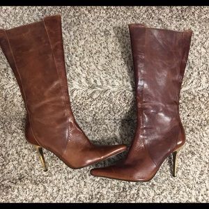 Steve Madden”Tantrum”Distressed Brown Leather Gold Heeled Boots-GUC-Sz 10M
